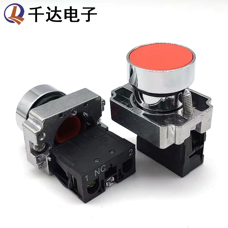 XB2-BA42红色平头自复位按钮开关 22mm启动停止按钮开关 一常闭