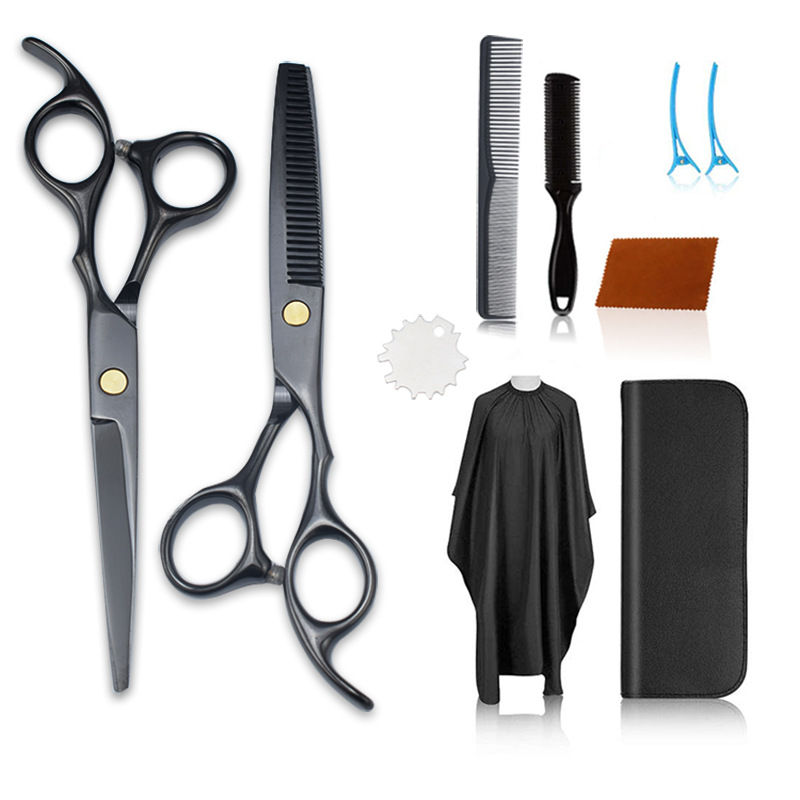 Venta al por mayor de fábrica de alta calidad tijeras de peluquería traje de peluquería del hogar tijeras planas tijeras de dientes combinación