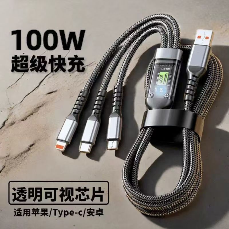 100W süper hızlı şarj genişletilmiş üçü bir arada veri kablosu USB Apple üçü bir arada Type-C araç şarj kablosu için uygun