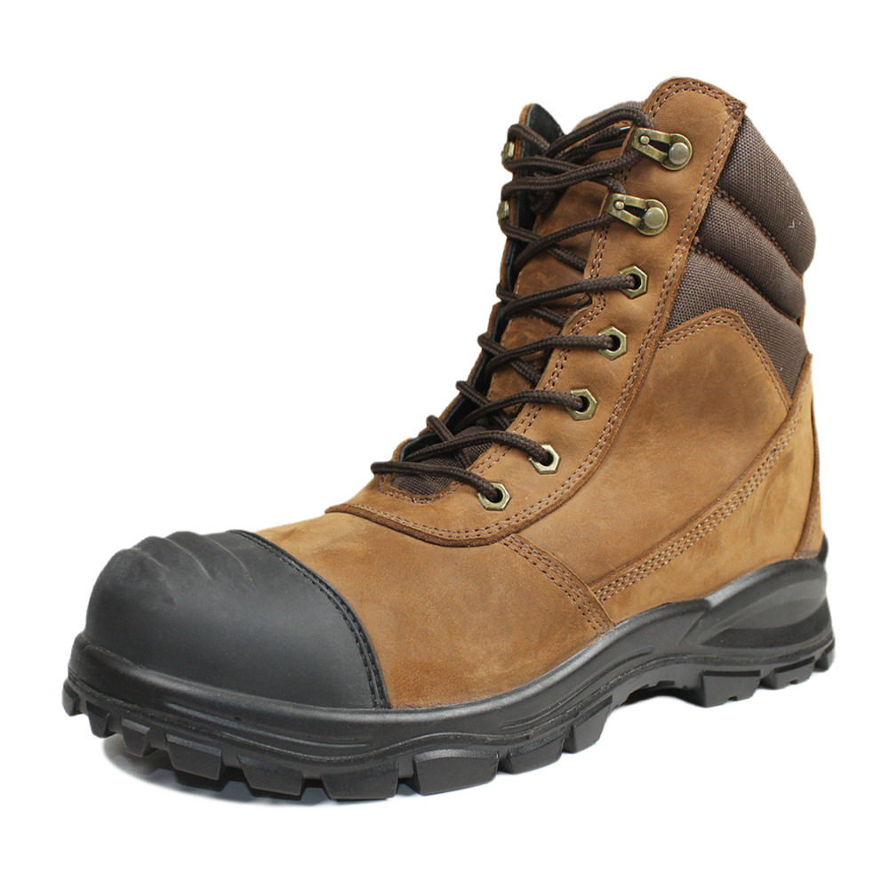 澳大利亚风格棕色牛巴钢头橡胶底侧拉链劳保鞋工作靴