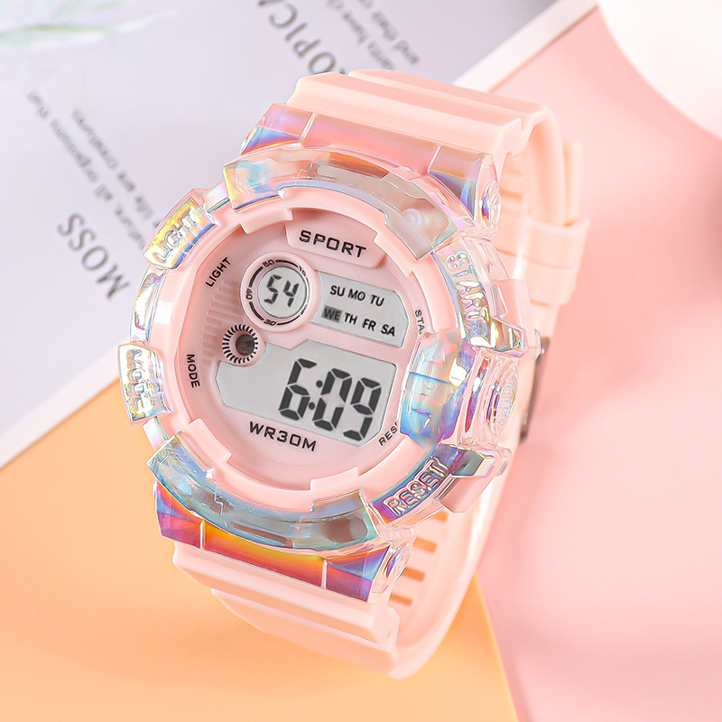 Venta caliente nuevo estudiante reloj electrónico macaron reloj degradado exterior impermeable multifunción deportivo reloj electrónico