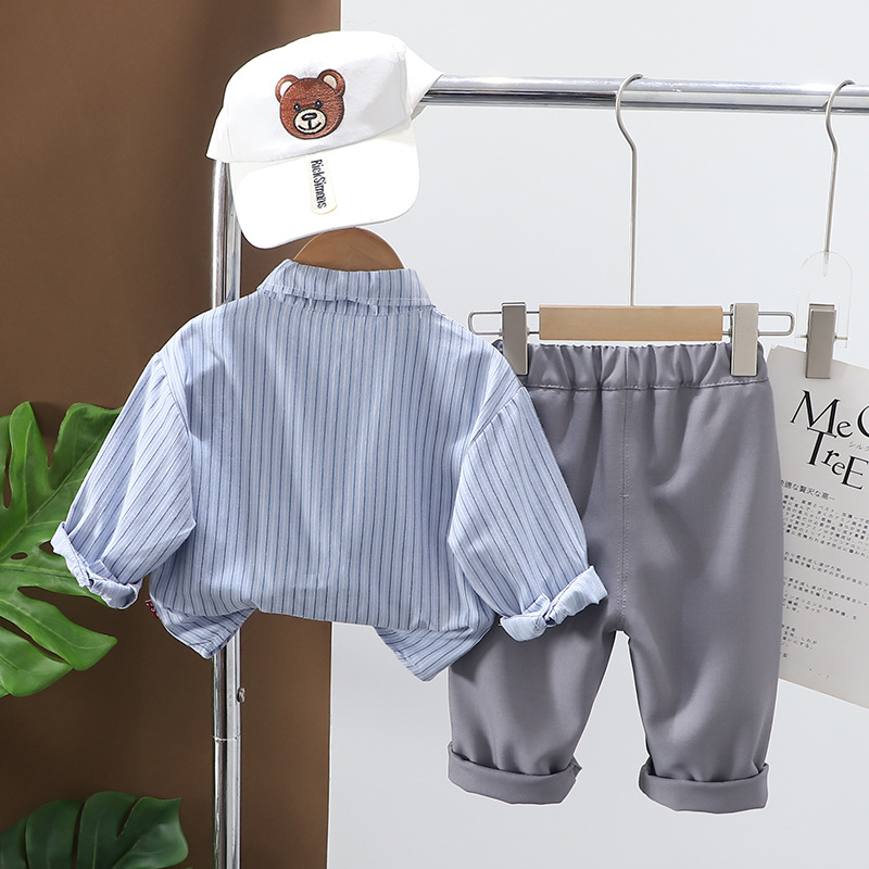 Jungen 2024 Neue Frühling und Herbst Hübsche Kinder College Stil Krawatte Streifen Zwei Stück Set Baby Kleidung Trendy_voghion.com