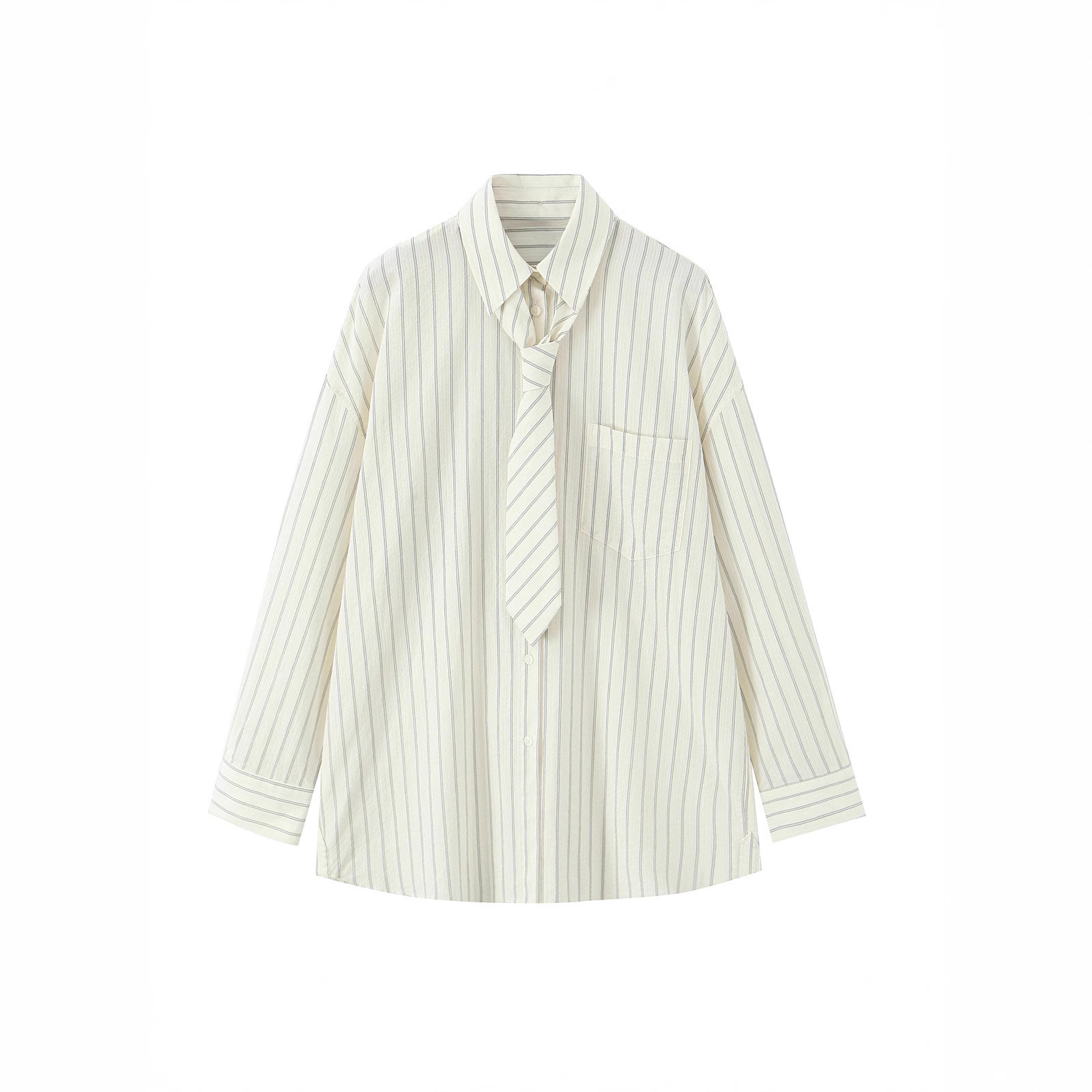 Cross-Border Wholesale 2025 Summer New European and American Style Women's Long-Sleeved Loose Tie Loose Shirt