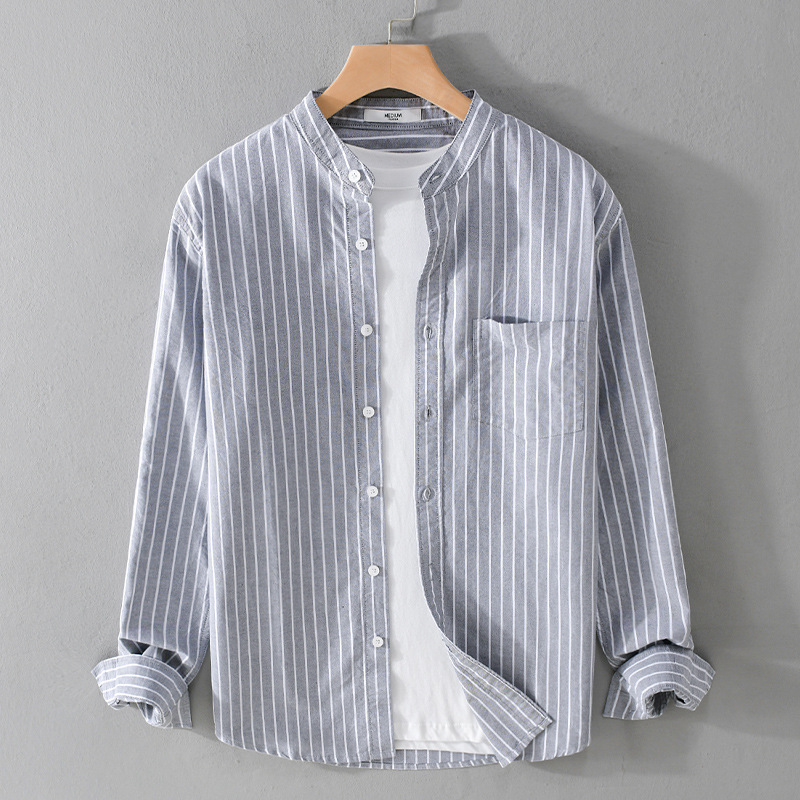 Spring and Autum Men's Casual Long-Sleeved Stripesd Shirts Loose Trendyy Simple Versatile Youth Fresh Men's Shirts 9852
