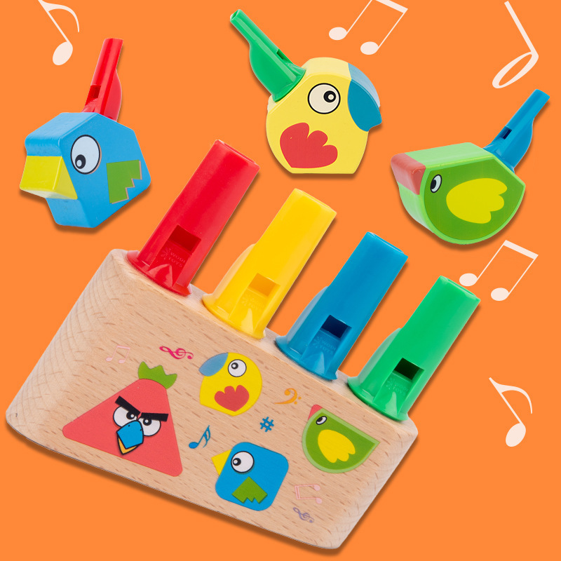 Suministro directo de fábrica transfronterizo de madera de dibujos animados pájaro silbato niños de madera Orff instrumento musical puesto mercado nocturno juguete