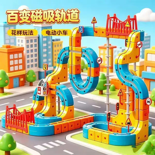 Children's Magnetic Building Block Track Car Assembly Toy Magnetic Train Magnetic Track High-Speed Train Toy