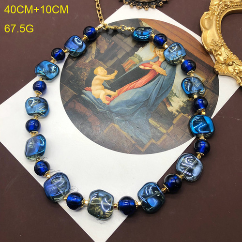 Second-hand Western accessories French blue enchantress ancient glazed high-end necklace with the same earring set for women