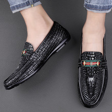 CKVUSAMG正品硬朗潮款男士真皮豆豆鞋鳄鱼皮纹牛皮商务休闲男皮鞋
