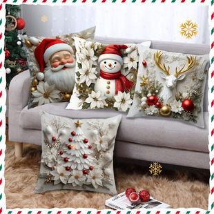 Factory Wholesale Christmas Pillow Cover Christmas Tree Reindeer Snowman Decoration Sofa Atmosphere Decorative Linen Pillow