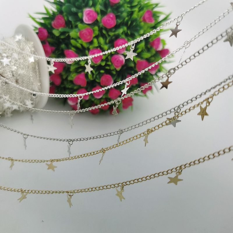 Accesorios DIY, cadena de cobre hecha a mano con estrella de cinco puntas que conserva el color, horquilla para el cabello, materiales para ropa, cadena de metal al por mayor