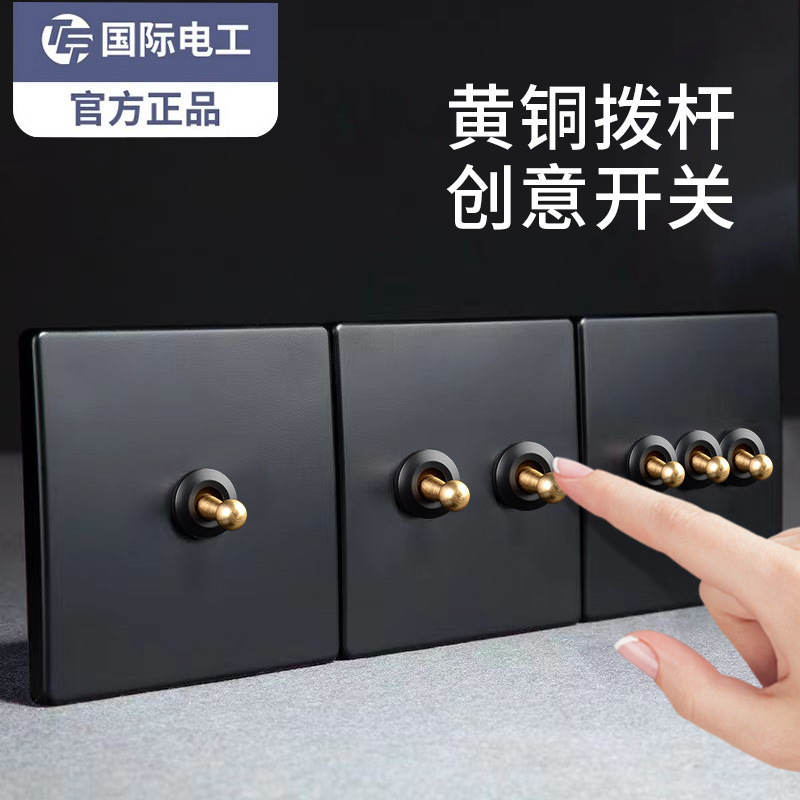 International electrician 86 French style black retro industrial style brass lever switch panel Hotel B & B socket