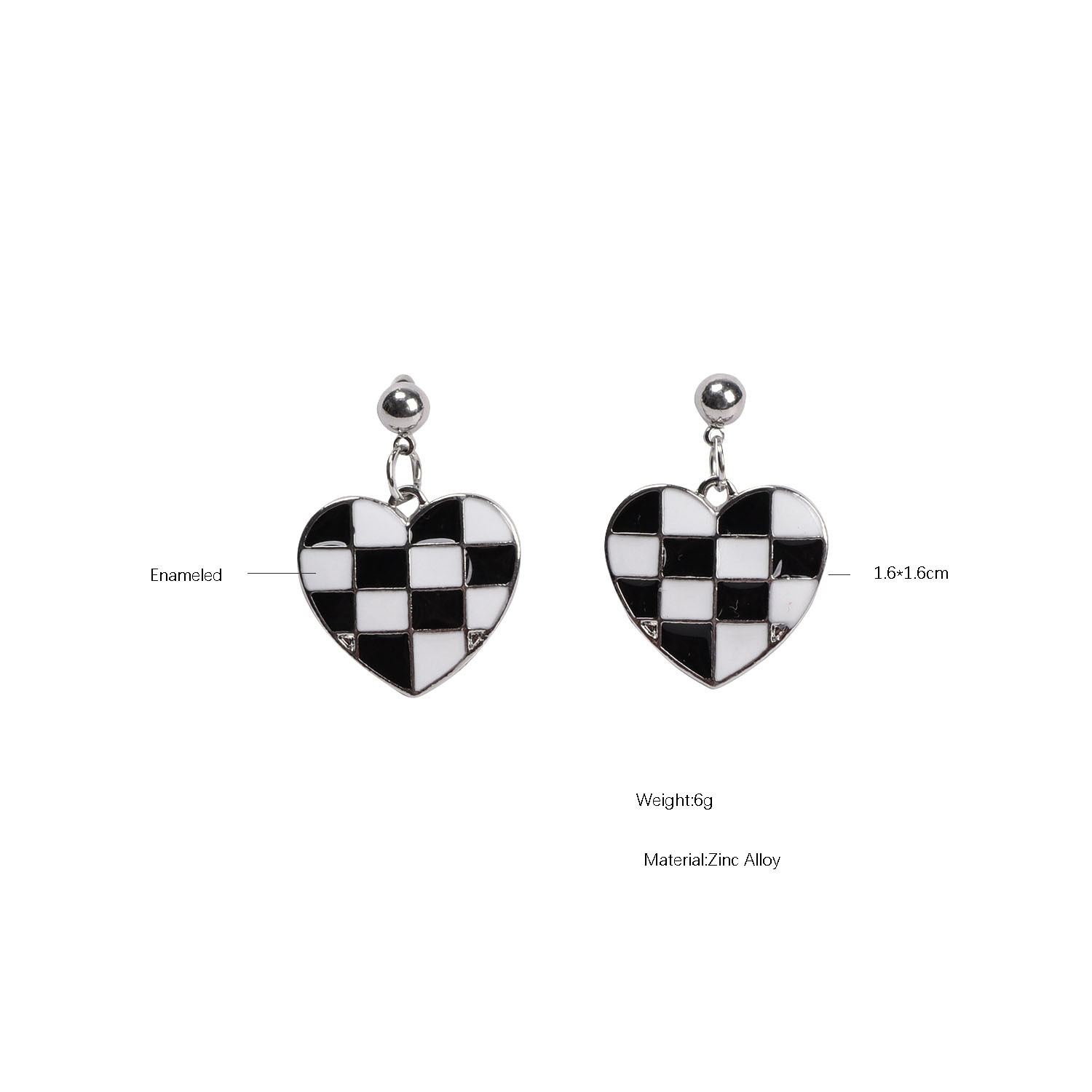 Earrings Classification Korean Version Of Black And White Checkerboard Dripping Heart Earrings Female Wholesale