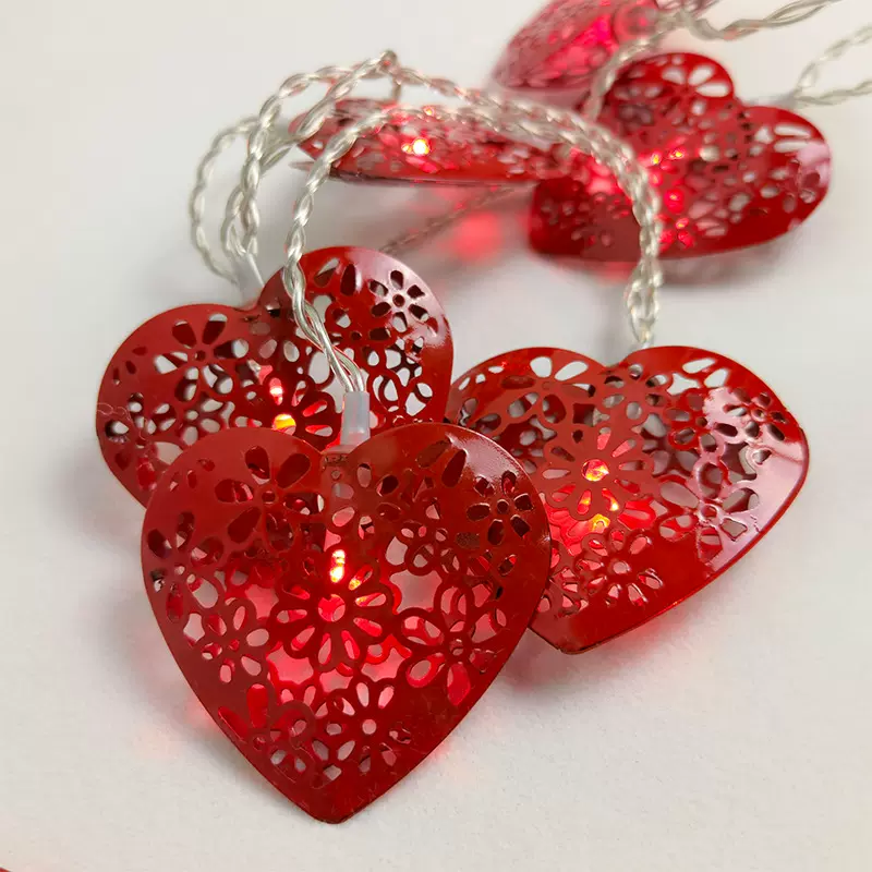 LED铁艺金属镂空桃心灯串派对婚庆活动布置电池灯室内圣诞节心形