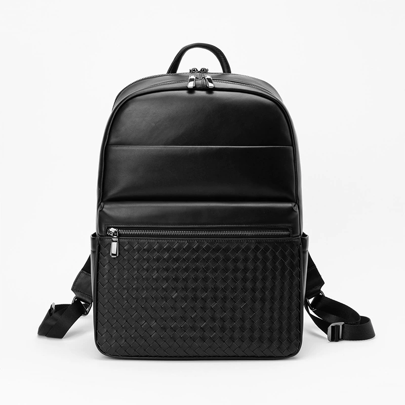 Woven backpack, capacious leather laptop, genuine leather, business version, cowhide
