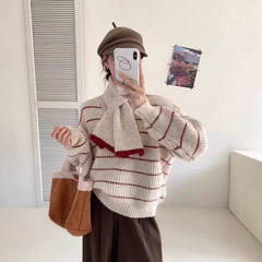 2025新款跨境毛衣女时尚条纹秋冬季韩版潮针织衫打底衫慵懒风别致