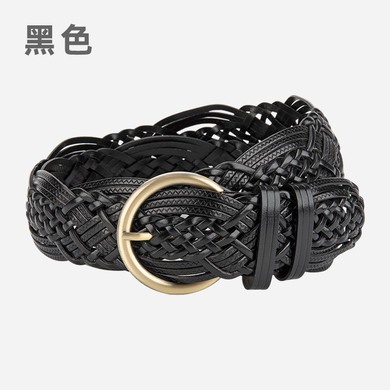 レトロ韓国スタイルピンバックル手織り非多孔質女性のワイドベルト卸売ヨーロッパとアメリカの多用途ドレスパンツベルト女性用|undefined