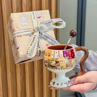 生日礼物小众设计感女生高脚杯可爱萌宠陶瓷马克杯儿童伴手礼礼盒