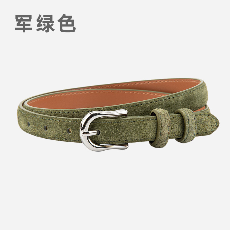 简约设计感绒面磨砂真皮腰带女士配连衣裙牛仔裤带装饰银扣皮带女|undefined