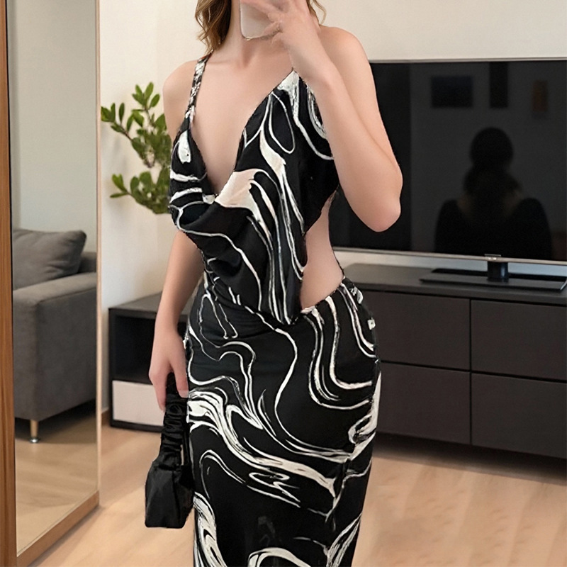 Elegant Sexy Waist Hollow-out Backless Dress Women
