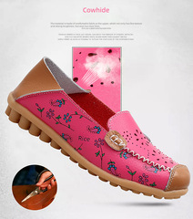 2023 Spring and Autumn Mother's Shoes with Flower Hollow, Two-Wear, Heel-Stamping Casual Single Shoes, Low Mouth Round Toe Flat Women's Shoes