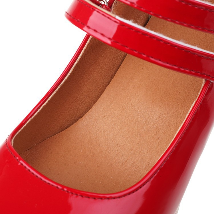 Square head Velcro double buckle solid color waterproof platform chunky heels_voghion.com