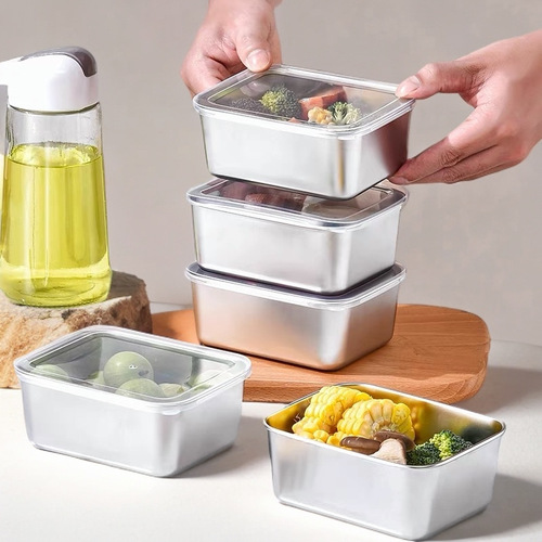 Stainless steel square box square crisper refrigerator storage box with lid sealed leakproof sample retention box lunch box