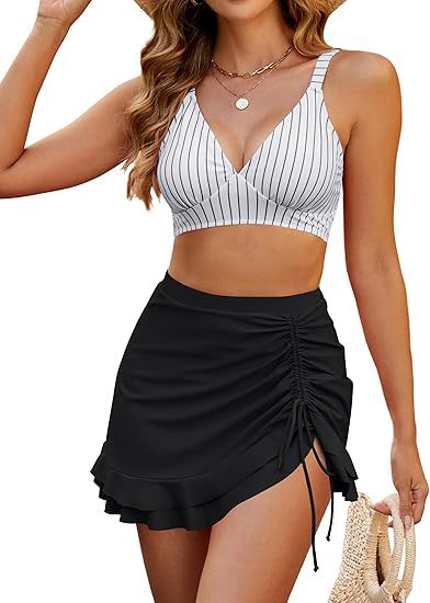 Traje de Baño de Dos Piezas con Estampado y Talle Alto de Poliéster, Alta Elasticidad, para Natación image 9