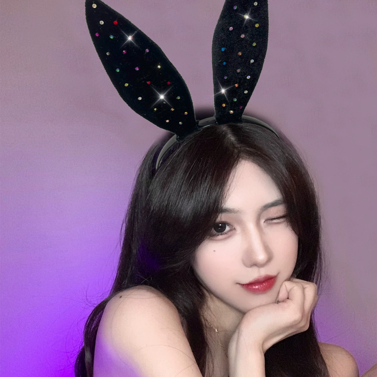 Headband Red Rabbit Lace Ears, Handmade Hair Accessory, High-Quality Graduation Party Style