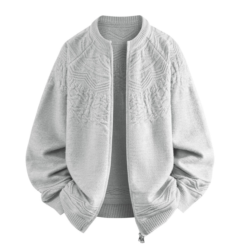 Men's knitted cardigan jacket, Korean style trendy jacquard double zipper, new spring and autumn casual sweater coat in a relaxed style Men's knitted cardigan jacket, Korean style trendy jacquard double zipper, new spring and autumn casual sweater coat in a relaxed style