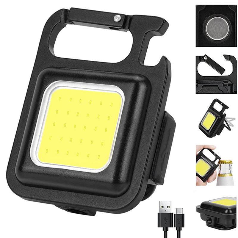 Explosive mini keychain lamp bottle opener outdoor strong magnetic maintenance work light USB rechargeable carabiner flashlight