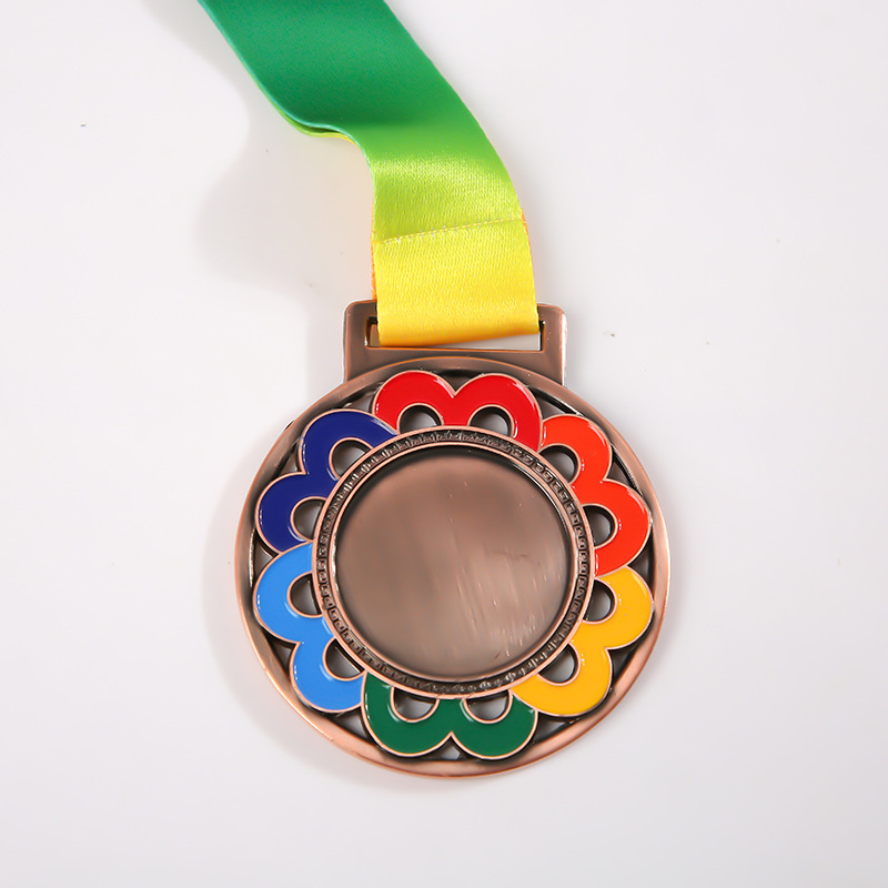 Medalla redonda Escuela kindergarten pegatinas medalla juegos medalla de metal medalla maratón flores floreciendo