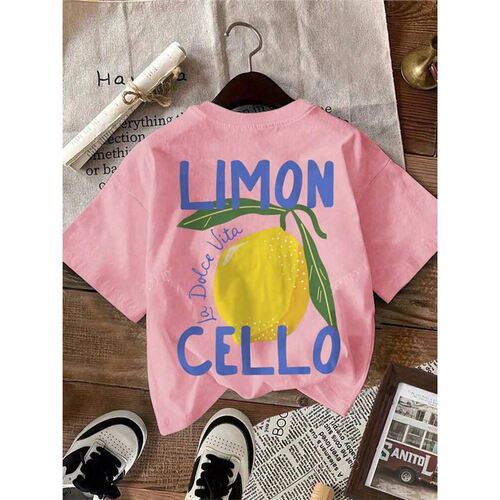Casual Patterns Sleeve Round Print Short Women T Lemon Neck