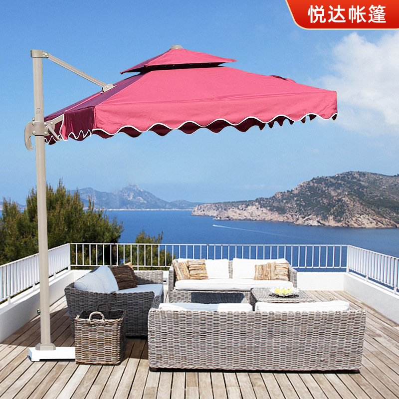 大型侧立双顶罗马伞四方庭院单边伞立柱太阳伞沙滩户外岗亭遮阳伞