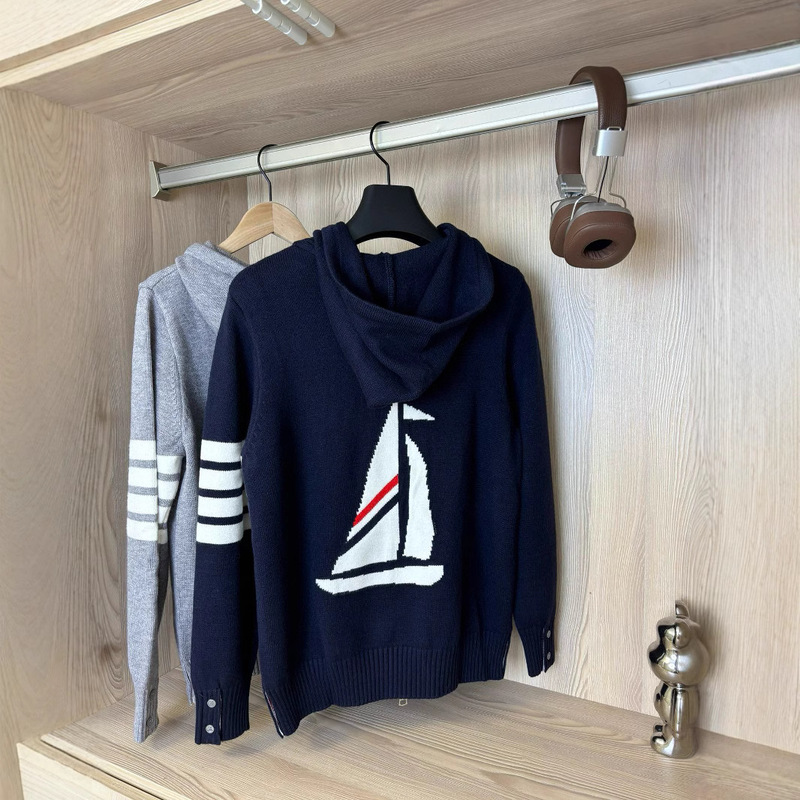 25 New Models of Tb Tom Brown Sailing Hooded Knitted Cardigan Women's Casual Jacket Miu Miu Aw King of Paris Gu