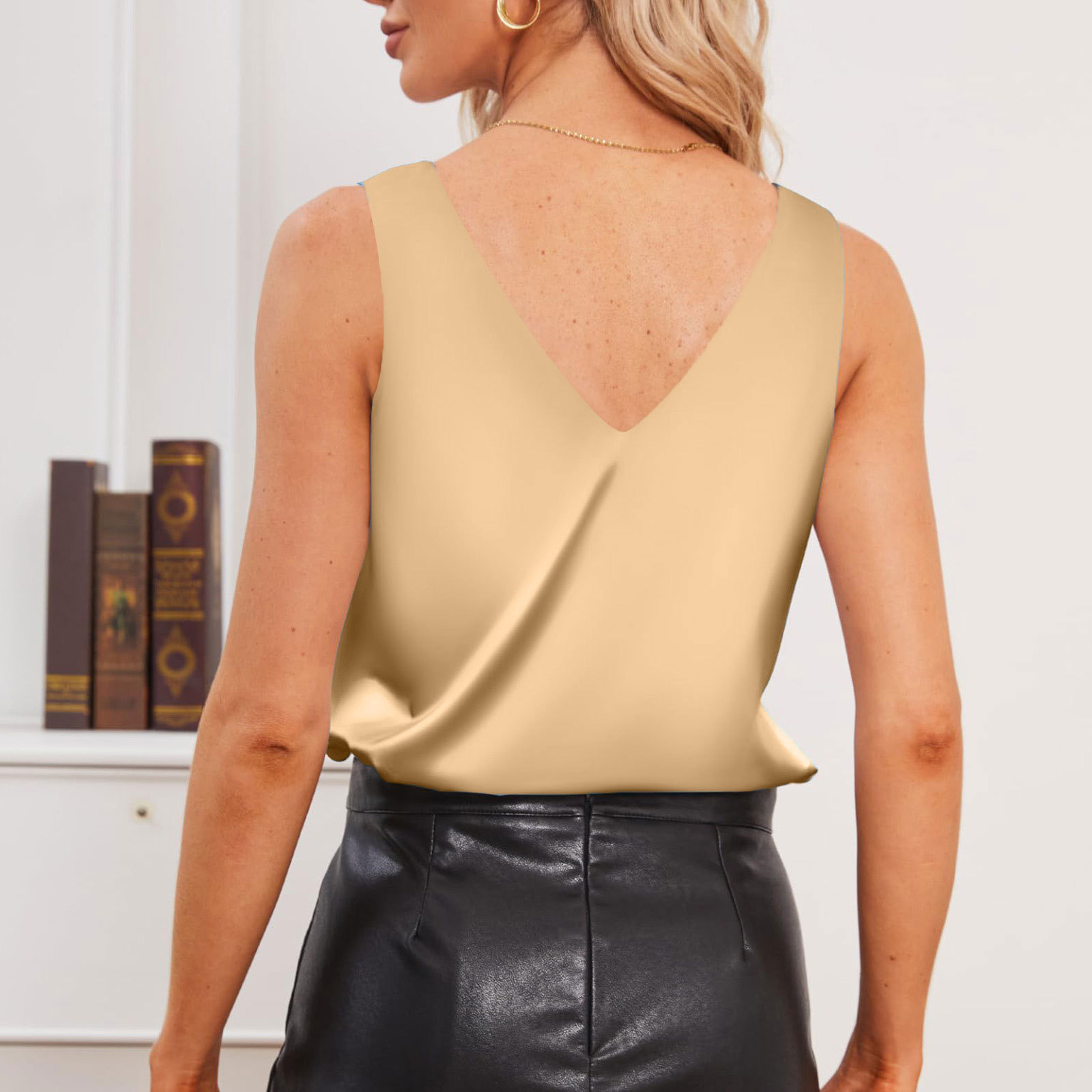 140g Weight Polyester Fabric Type Long Top Length Vest Tops Type Daily Occasion V Neck Neckline Loose Fit Type Solid Color Pattern Summer Season Women's Gender Backless Design Casual Style Wholesale Women's Casual Solid Color Backless Tank Tops 21