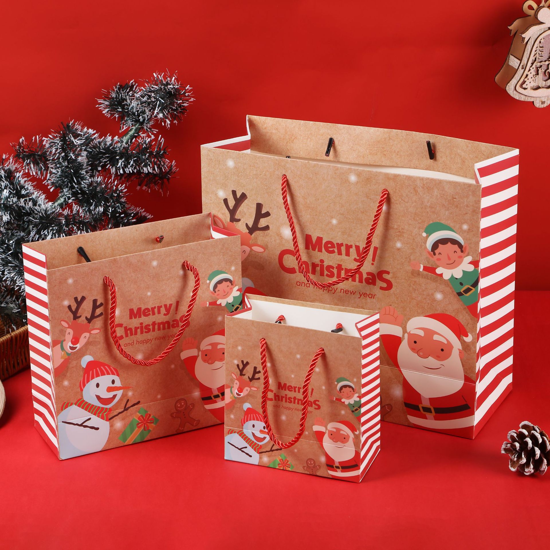 圣诞礼品袋圣诞袜子礼物袋大号手提圣诞礼袋卡通圣诞纸袋伴手礼袋