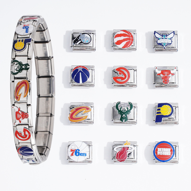 Stainless Steel Detachable Italian Modular Bracelet Rugby Series Oil-Drip Pattern Spliced Titanium Steel Bracelet Accessory