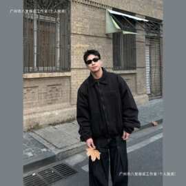 高品质P家25年冬季新款倒三角复古水洗工装牛仔棉服潮流百搭情侣
