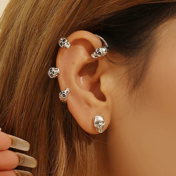 Cross-border Hot Earrings Gothic Punk Vintage Total Skull Cuff Earrings Earrings for Men and Women
