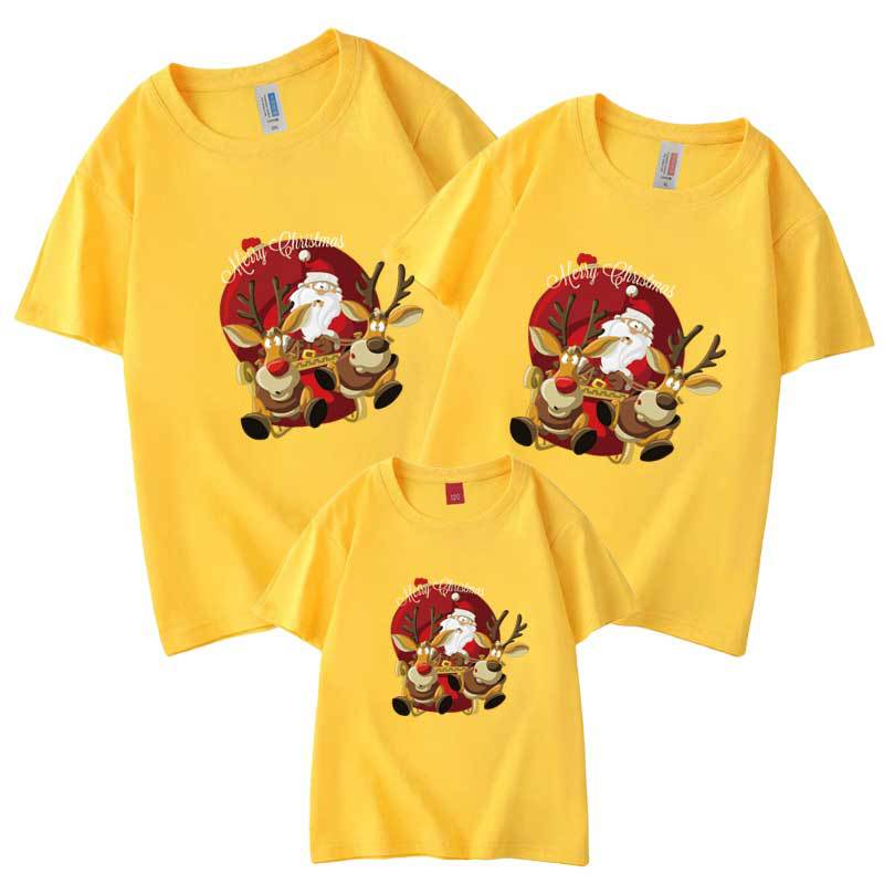 Dibujos animados para niños santa claus padre-hijo camiseta manga corta nuevo 2024 nueva familia de tres o cuatro hombres y mujeres transfronterizos