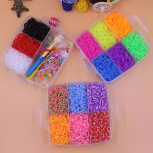 Children's Handmade diy Educational Toy Rainbow Woven Rubber Band Transparent Three-Layer Storage Box Woven Bracelet Set