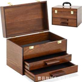 木制桌面手提式收纳箱工具箱多层化妆品收纳箱带抽屉工具箱收纳箱