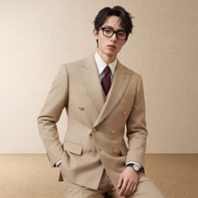 2026春秋季新款男装西服二件套青年商务休闲纯色修身西装礼服批发