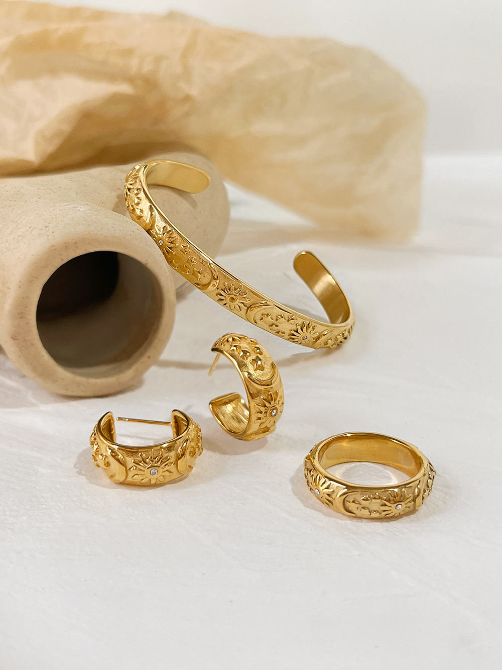 Original Design Star Moon Stainless Steel Plating Inlay Rhinestones Bangle 1 Piece