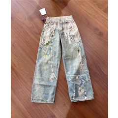 25SS Nanyou Haute Couture/Buyer Store ニッチ AC アメリカン レトロ D デジタル イリュージョン プリント シミターデニム ジーンズ 女性用