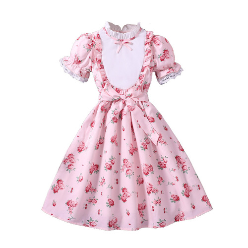 Children's clothing for girls aged 10-12, 2024 summer new fashionable printed dress for older children, princess short-sleeve dress and children's one-piece dress