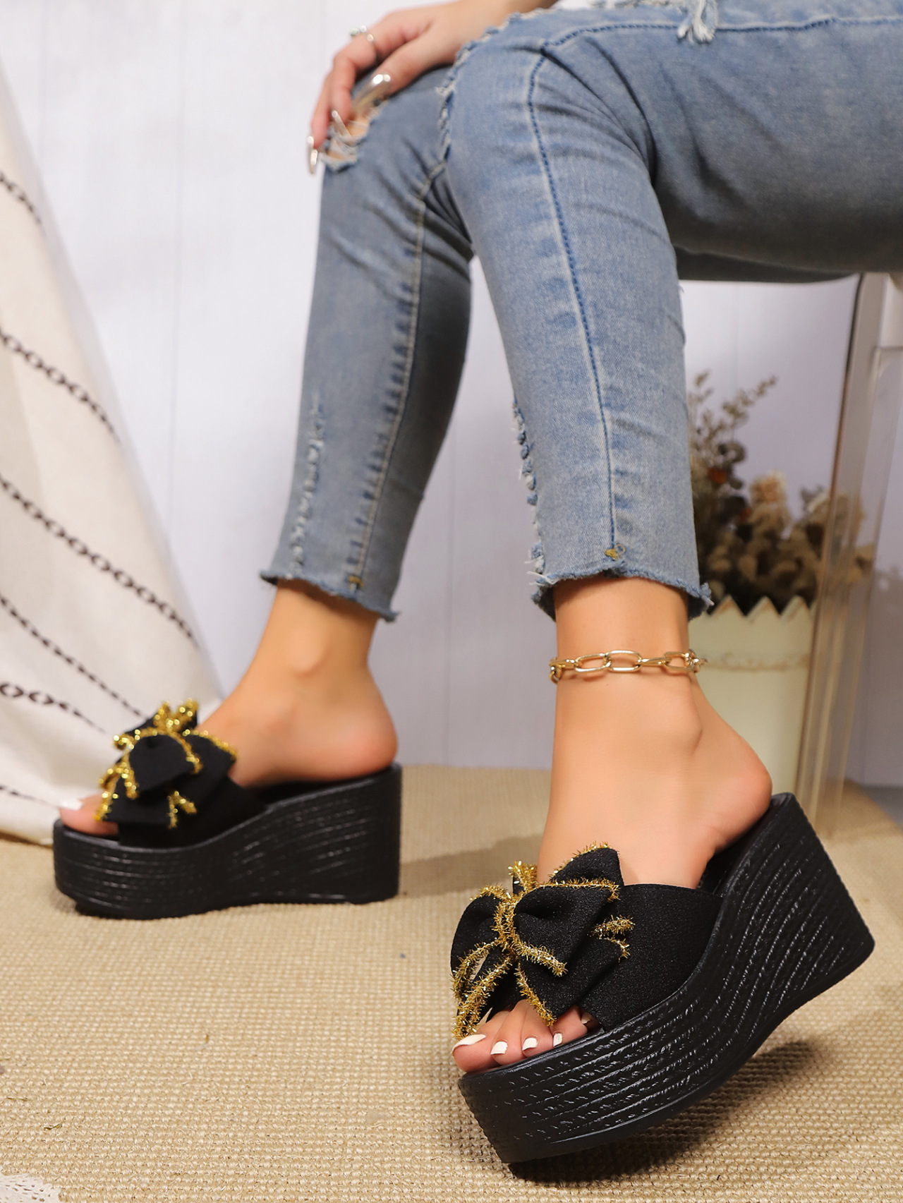 Women's Platform Wedge Sandals With Bow Detail Summer Shoes_voghion.com
