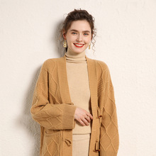 秋冬新款纯色气质保暖女款针织开衫韩版披肩长袖设计潮流风外套潮