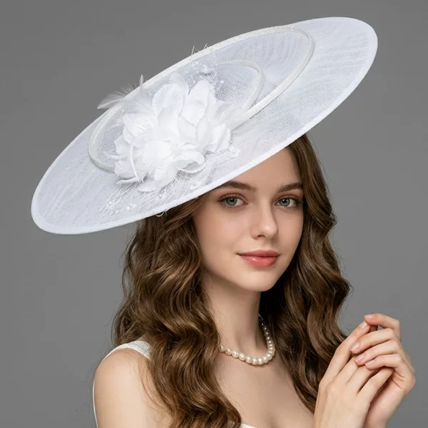 European and American-style faux linen ladies' church hat, top hat, headwear for horse racing festivals, tea parties, evening banquets, and parties, with decorative flowers