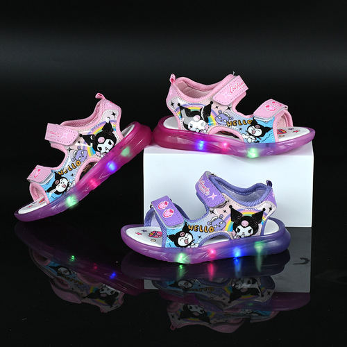 Children's Light-Up Soft-Cushion Princess Cute Beach Shoes Baby First Walking Shoes Girls' Glowing Sandals Japanese Style